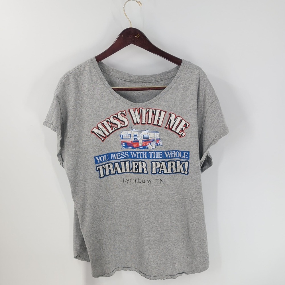 Vintage Y2K "You Mess With The Whole Trailer Park " Graphic T-Shirt Heather Gray